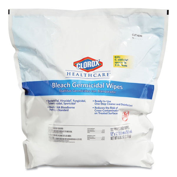 Clorox Healthcare® Bleach Germicidal Wipes, 1-Ply, 12 x 12, Unscented, White, 110/Refill, 2 Refills/Carton (CLO30359CT)