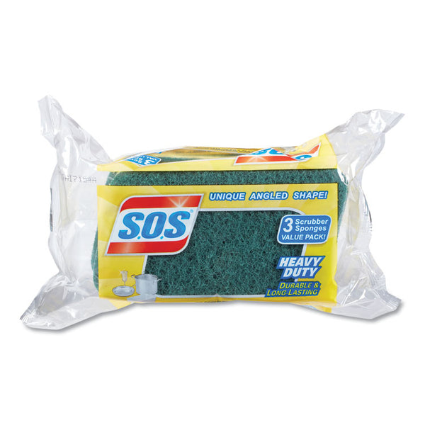 S.O.S.® Heavy Duty Scrubber Sponge, 2.5 x 4.5, 0.9" Thick, Yellow/Green, 3/Pack, 8 Packs/Carton (CLO91029CT)