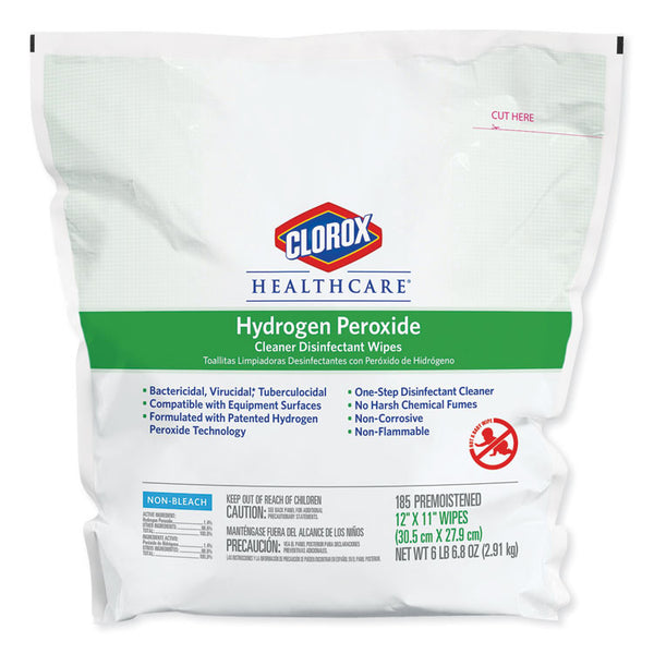 Clorox Healthcare® Hydrogen Peroxide Cleaner Disinfectant Wipes, 12 x 11, Unscented, White, 185/Pack, 2 Packs/Carton (CLO30827)