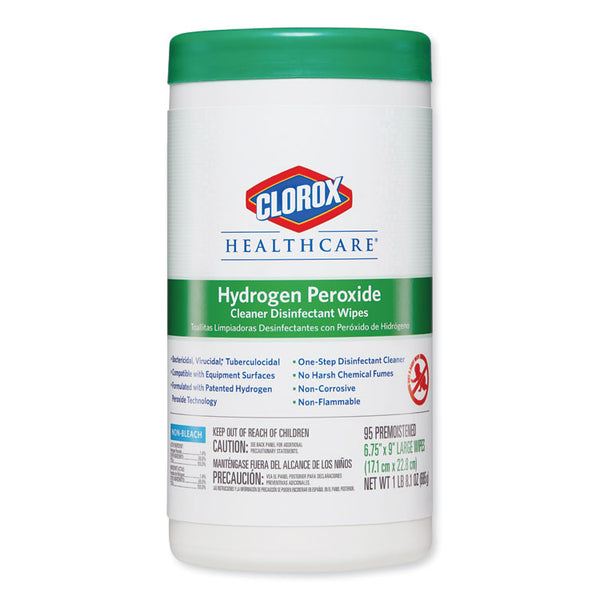 Clorox Healthcare® Hydrogen Peroxide Cleaner Disinfectant Wipes, 9 x 6.75, Unscented, White, 95/Canister, 6 Canisters/Carton (CLO30824)
