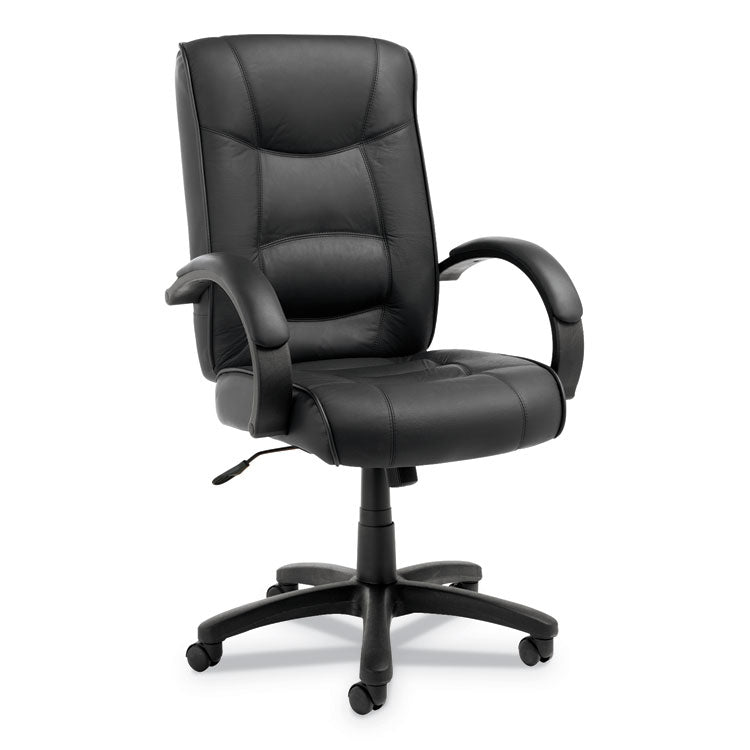 Alera® Alera Strada Series High-Back Swivel/Tilt Top-Grain Leather Chair, Supports Up to 275 lb, 17.91" to 21.85" Seat Height, Black (ALESR41LS10B)