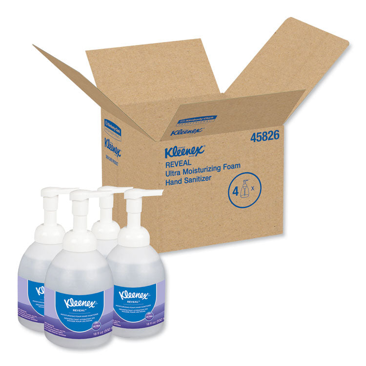 Kleenex® Reveal Ultra Moisturizing Foam Hand Sanitizer, 18 oz Bottle, Fragrance-Free, 4/Carton (KCC45826CT)