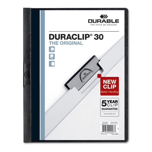 Durable® DuraClip Report Cover, Clip Fastener,  8.5 x 11, Clear/Black, 5/Pack (DBL220401)