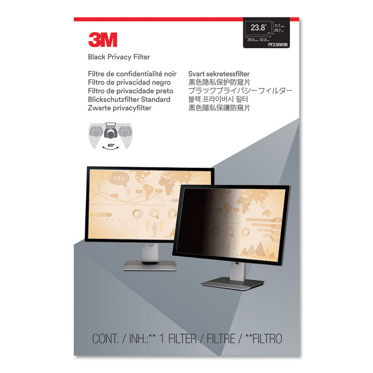3M™ Frameless Blackout Privacy Filter for 23.8" Widescreen Flat Panel Monitor, 16:9 Aspect Ratio (MMMPF238W9B) Each