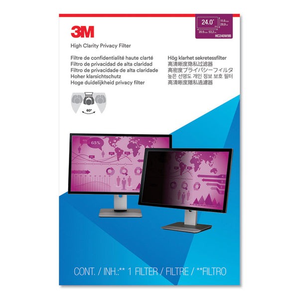 3M™ High Clarity Privacy Filter for 24" Widescreen Flat Panel Monitor, 16:9 Aspect Ratio (MMMHC240W9B) Each