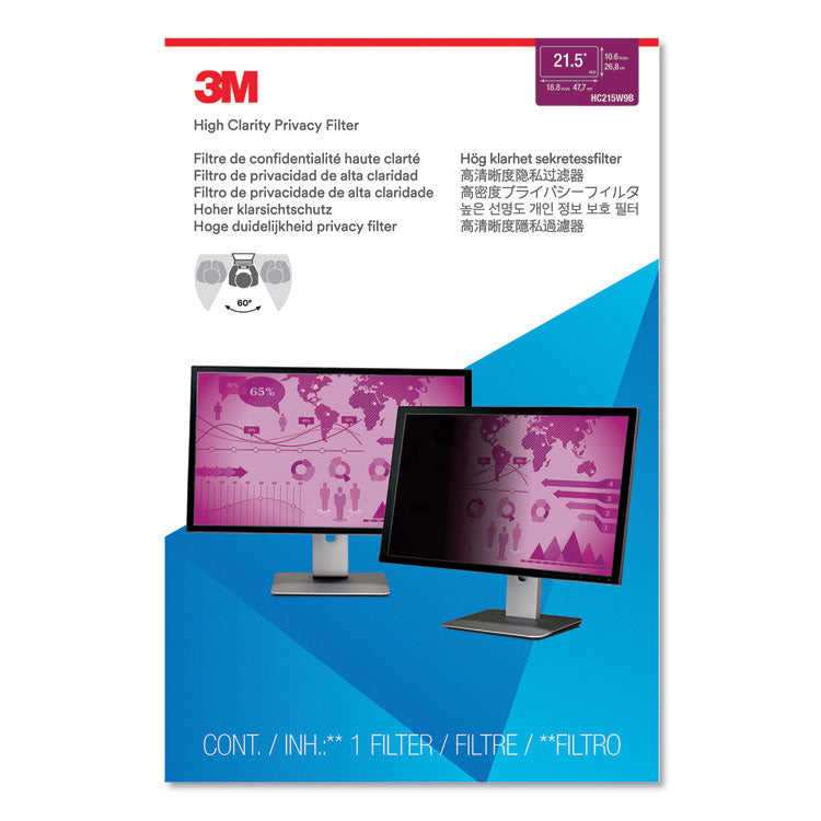 3M™ High Clarity Privacy Filter for 21.5" Widescreen Flat Panel Monitor, 16:9 Aspect Ratio (MMMHC215W9B) Each