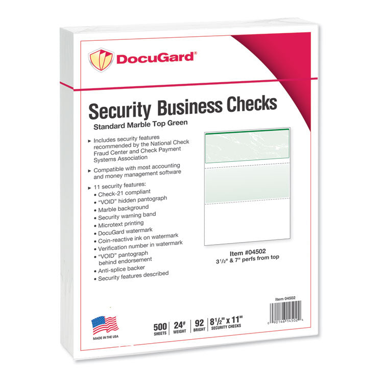 DocuGard™ Standard Security Check, 11 Features, 8.5 x 11, Green Marble Top, 500/Ream (PRB04502) 1 Ream