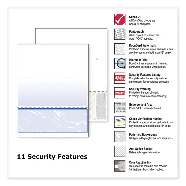 DocuGard™ Standard Security Check, 11 Features, 8.5 x 11, Blue Marble Bottom, 500/Ream (PRB04517) Each