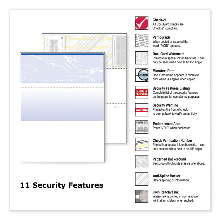 DocuGard™ Security Business Checks, 11 Features, 8.5 x 11, Blue Marble Top, 500/Ream (PRB04501)