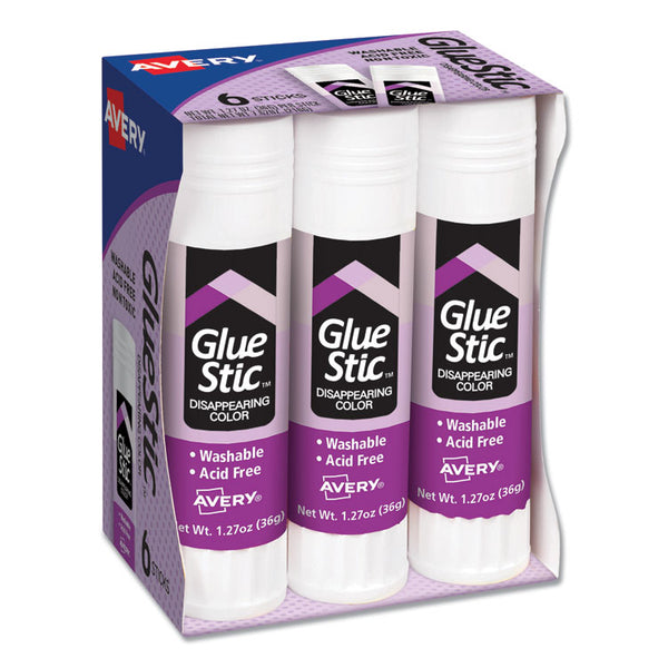 Avery® Permanent Glue Stic Value Pack, 1.27 oz, Applies Purple, Dries Clear, 6/Pack (AVE98071)