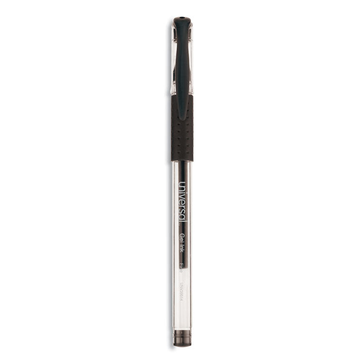 Universal™ Comfort Grip Gel Pen, Stick, Fine 0.5 mm, Black Ink, Clear/Black Barrel, Dozen (UNV39514) 1 Dozen