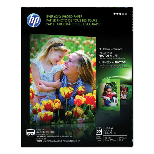 HP Everyday Photo Paper, 8 mil, 8.5 x 11, Glossy White, 50/Pack (HEWQ8723A)