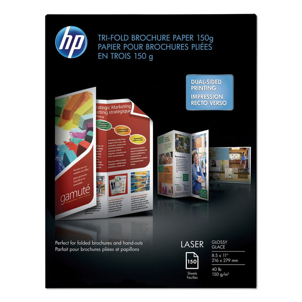 HP Laser Glossy Tri-Fold Brochure Paper, 97 Bright, 40 lb Bond Weight, 8.5 x 11, White, 150/Pack (HEWQ6612A)