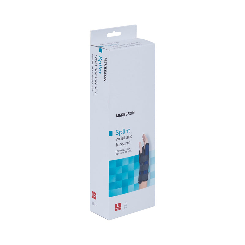 McKesson Wrist / Forearm Brace Aluminum / Nylon / Foam / Flannelette Right Hand Black / Blue One Size Fits Most (1159149_EA) 1/EA
