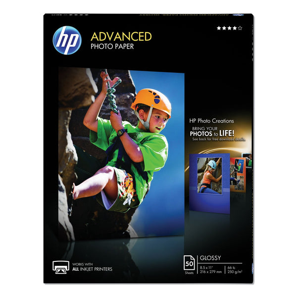 HP Advanced Photo Paper, 10.5 mil, 8.5 x 11, Glossy White, 50/Pack (HEWQ7853A)