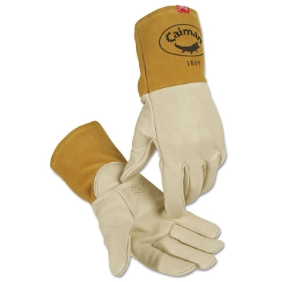 Caiman 1869 Cow Grain Unlined Welding Gloves, X-Large, Gold, 4 in Gauntlet Cuff (607-1869-XL) 1 Pair