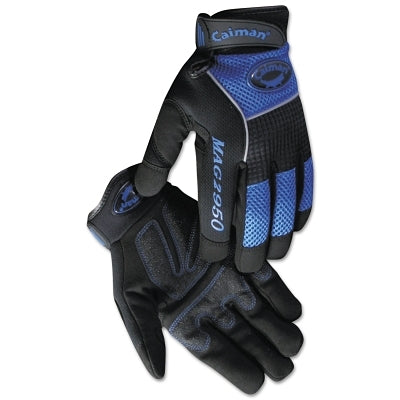 Caiman 2950 Synthetic Leather Padded Palm Grip Mechanics Gloves, Large, Black/Blue/Gray (607-2950-L) 1 Pair