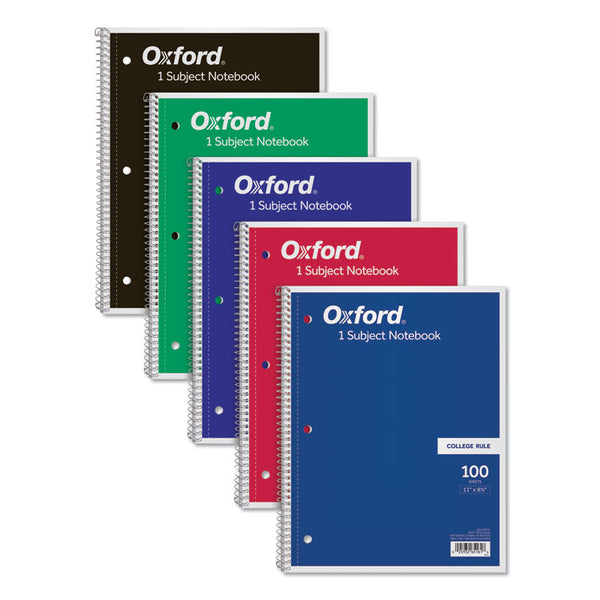 Oxford™ Coil-Lock Wirebound Notebook, 3-Hole Punched, 1-Subject, Medium/College Rule, Randomly Assorted Covers, (100) 11 x 8.5 Sheets (TOP65161)