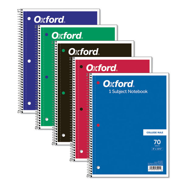 Oxford™ Coil-Lock Wirebound Notebooks, 3-Hole Punched, 1-Subject, Medium/College Rule, Randomly Assorted Covers, (70) 10.5 x 8 Sheets (TOP65021)