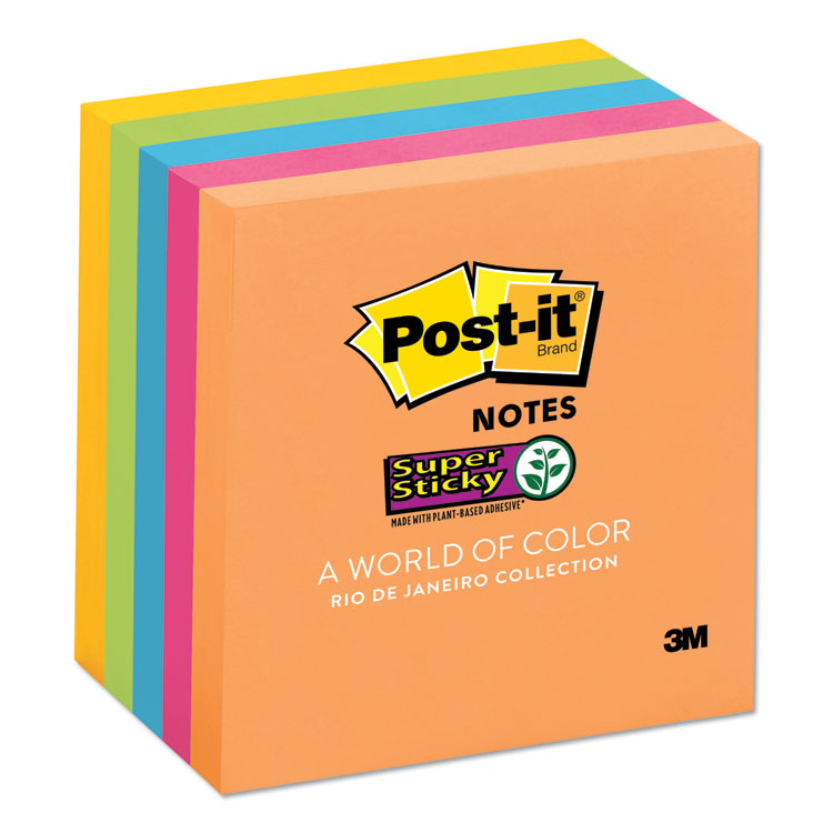 Post-it® Notes Super Sticky Pads in Energy Boost Collection Colors, 3" x 3", 90 Sheets/Pad, 5 Pads/Pack (MMM6545SSUC) Pack of 5