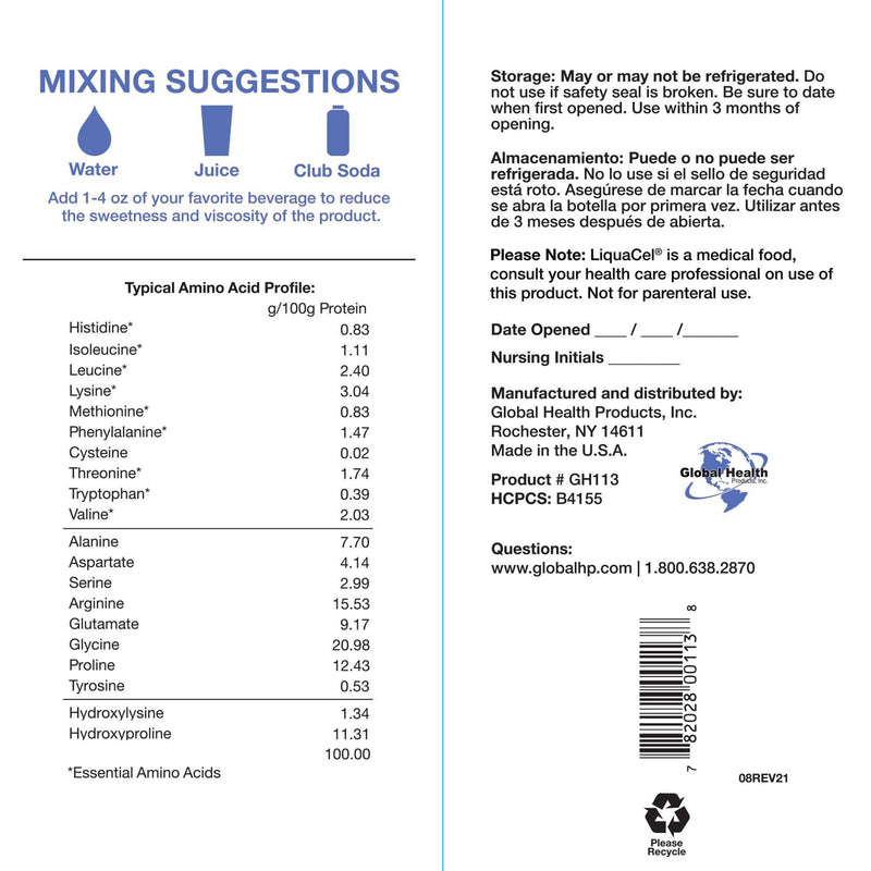 LiquaCel® Oral Supplement Unflavored Liquid 32 oz. Bottle (1205515_BT) 1/BT