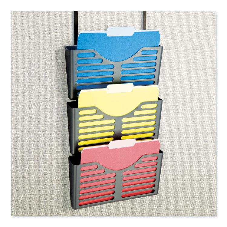 Officemate VerticalMate Cubicle Wall File Pocket, 3 Sections, Letter Size, 13.5" x 6" x 28", Charcoal, 3/Pack (OIC29314) Pack of 3