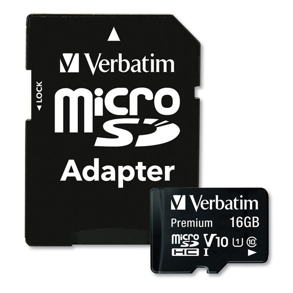 Verbatim® 16GB Premium microSDHC Memory Card with Adapter, UHS-I V10 U1 Class 10, Up to 80MB/s Read Speed (VER44082)