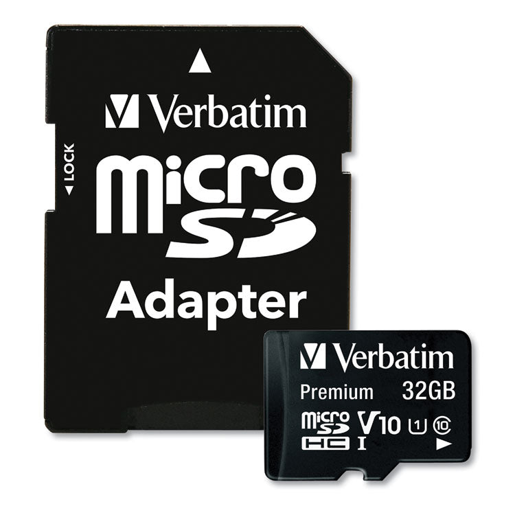 Verbatim® 32GB Premium microSDHC Memory Card with Adapter, UHS-I V10 U1 Class 10, Up to 90MB/s Read Speed (VER44083)