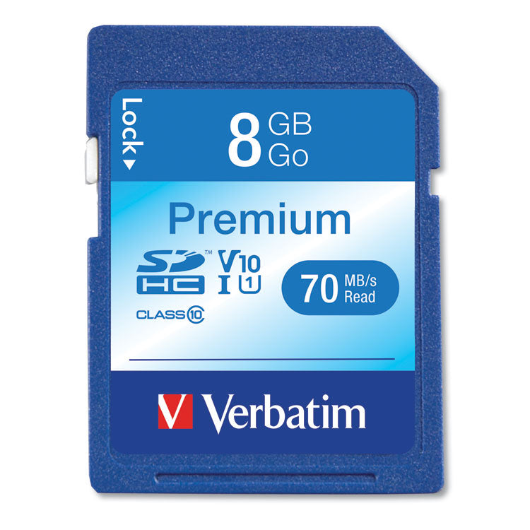 Verbatim® 8GB Premium SDHC Memory Card, UHS-1 V10 U1 Class 10, Up to 70MB/s Read Speed (VER96318)
