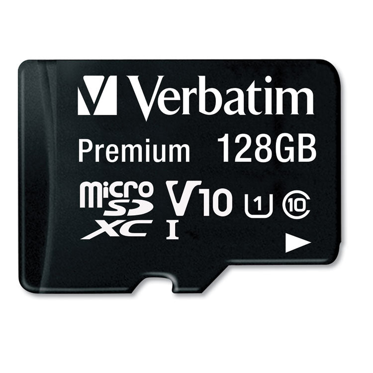 Verbatim® 128GB Premium microSDXC Memory Card with Adapter, UHS-I V10 U1 Class 10, Up to 90MB/s Read Speed (VER44085)