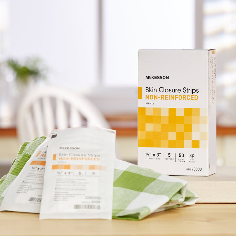 McKesson Skin Closure Strip 1/8 X 3 Inch Nonwoven Material Flexible Strip Tan (876299_BX) 50/BX