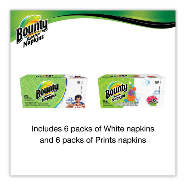 Bounty® Quilted Napkins, 1-Ply, 12 1/10 x 12, 6 PK/Print, 6 PK/White, 200/PK, 12 PK/CT (PGC34885CT)