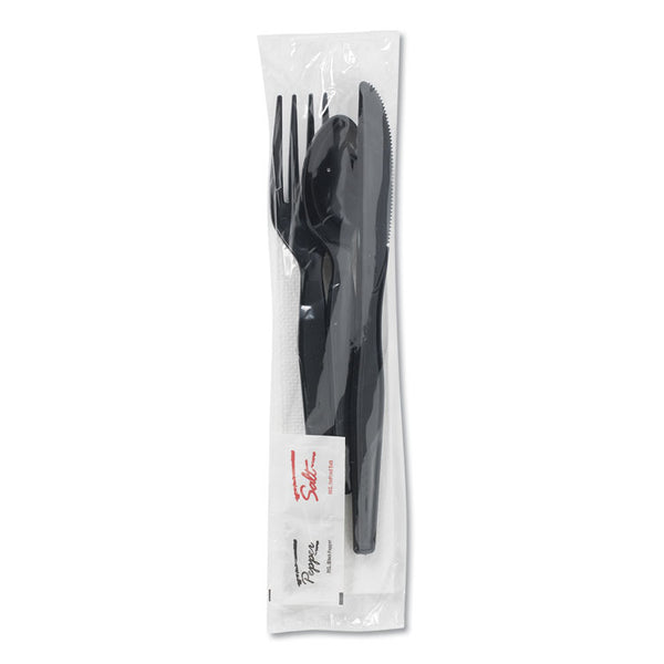 Dixie® Wrapped Tableware/Napkin Packets, Fork/Knife/Spoon/Napkin, Black, 250/Carton (DXECH56NSPC7)