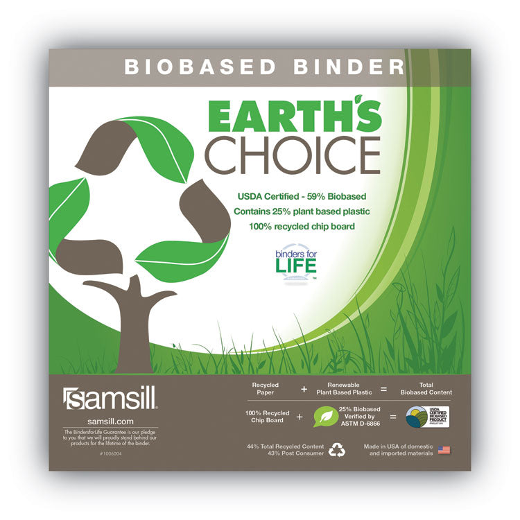 Samsill® Earth’s Choice Plant-Based Durable Fashion View Binder, 3 Rings, 1" Capacity, 11 x 8.5, Lime, 2/Pack (SAMU86378)