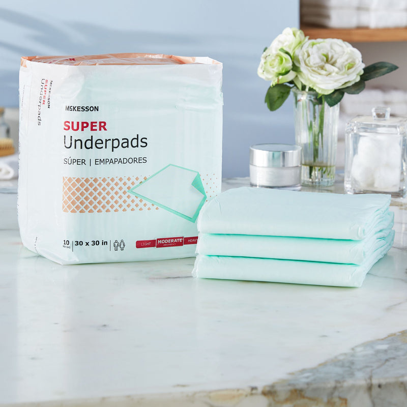 McKesson Super Disposable Underpad 30 X 30 Inch Fluff / Polymer Moderate Absorbency (1065010_BG) 10/BG