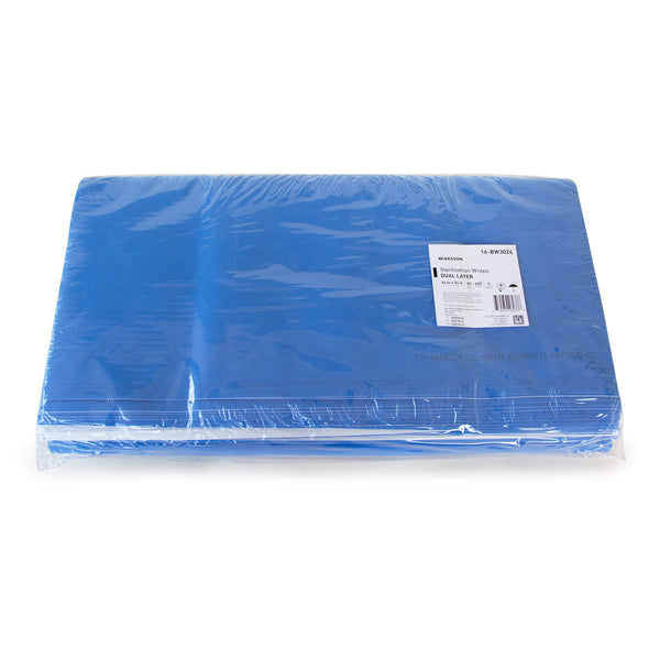 McKesson Sterilization Wrap White / Blue 24 X 24 Inch Dual Layer SMS Polypropylene (1243680_BG) 60/BG