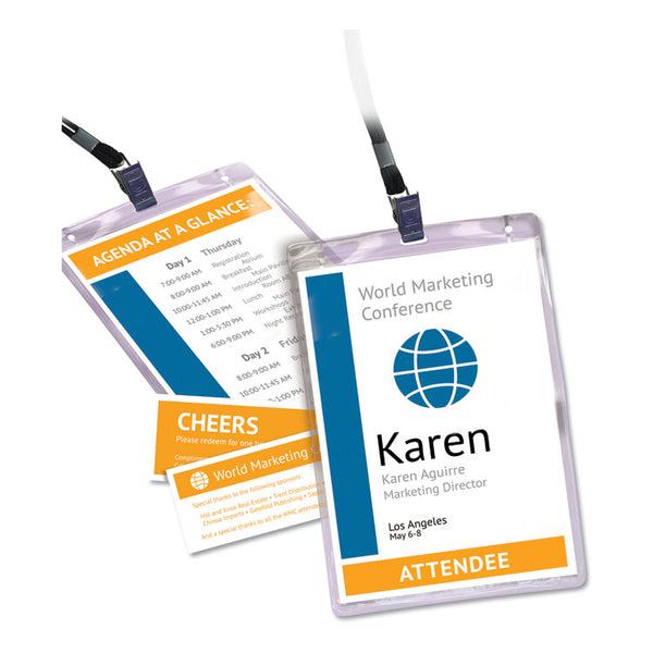 Avery® Lanyard-Style Badge Holder w/Laser/Inkjet Inserts, Top Load, 4.25 x 6, WE, 25/PK (AVE8520)