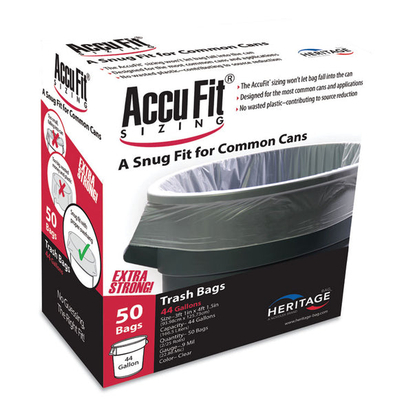 AccuFit® Linear Low Density Can Liners with AccuFit Sizing, 44 gal, 0.9 mil, 37" x 50", Clear, 50/Box (HERH7450TCRC1) Box of 50