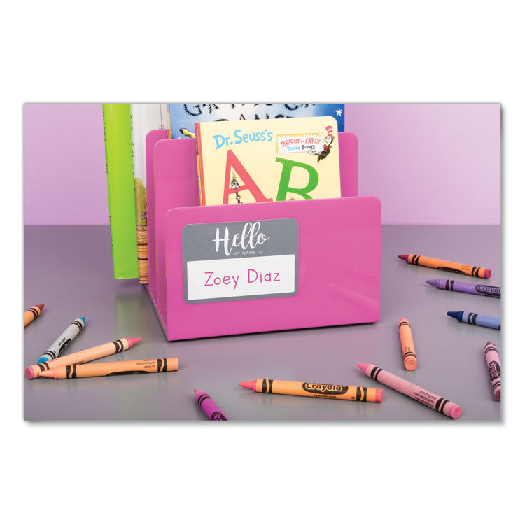 Avery® Flexible Adhesive Name Badge Labels, "Hello", 3 3/8 x 2 1/3, Assorted, 120/PK (AVE8722) Pack of 120