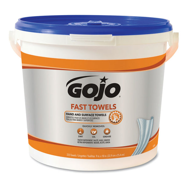 GOJO® FAST TOWELS Hand Cleaning Towels, Cloth, 9 x 10, Fresh Citrus, Blue, 225/Bucket (GOJ629902EA)