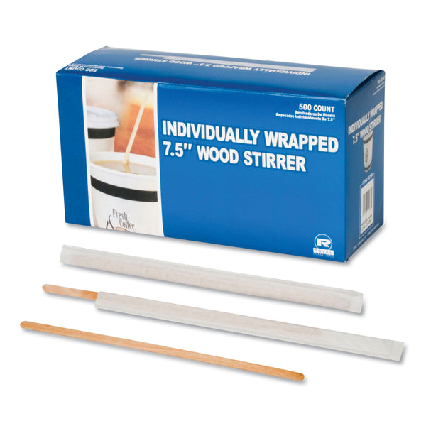 Wood Coffee Stirrers, 7.5", Wrapped, 5,000/Carton (RPPR825W) Case of 5000