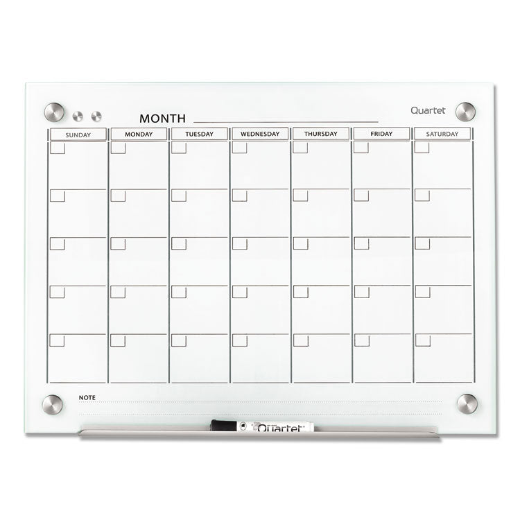 Quartet® Infinity Magnetic Glass Calendar Board, One Month, 24 x 18, White Surface (QRTGC2418F) Each