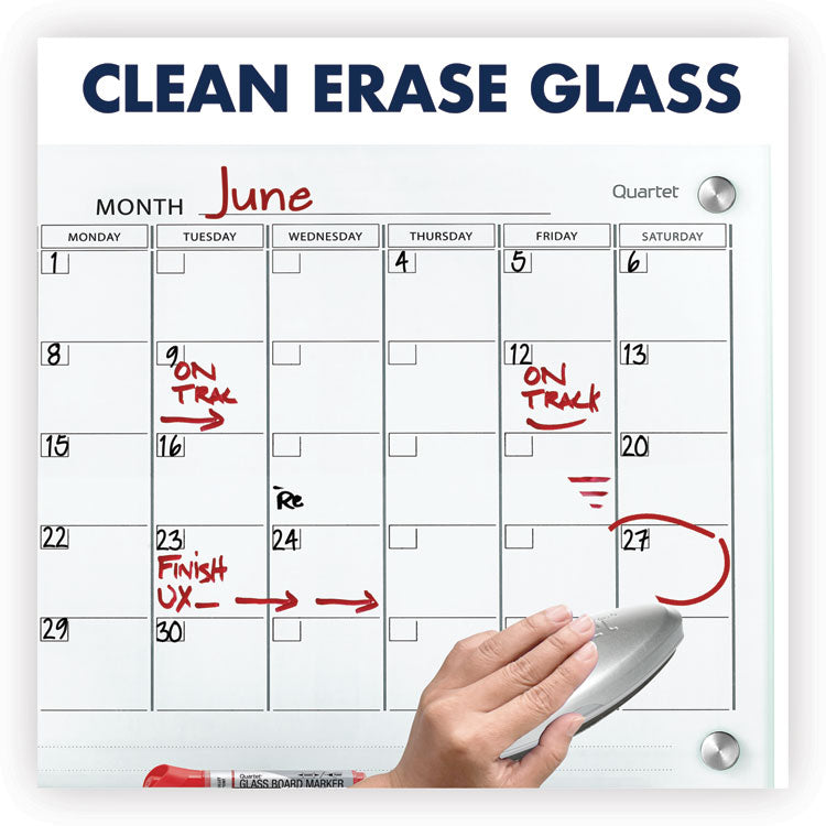 Quartet® Infinity Magnetic Glass Calendar Board, One Month, 24 x 18, White Surface (QRTGC2418F) Each