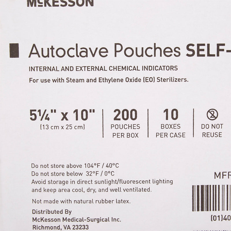 McKesson Sterilization Pouch Ethylene Oxide (EO) Gas / Steam 5-1/4 X 10 Inch Transparent Blue / White Self Seal Paper / Film (960944_CS) 2000/CS