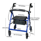 McKesson 4 Wheel Rollator Blue Adjustable Height / Folding Aluminum Frame (1065264_EA) 1/EA