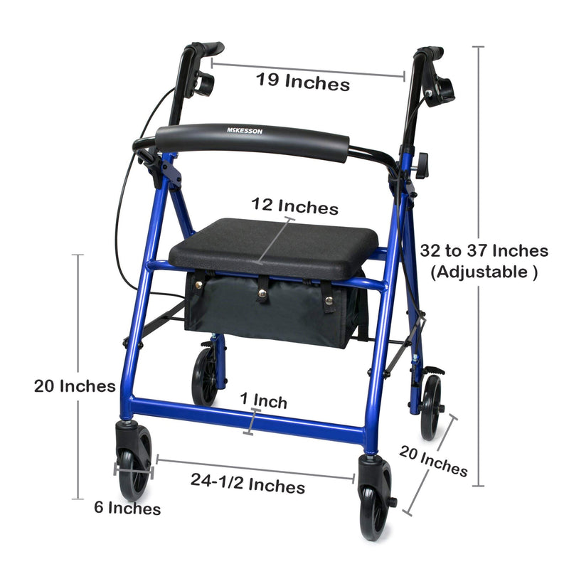 McKesson 4 Wheel Rollator Blue Adjustable Height / Folding Aluminum Frame (1065264_EA) 1/EA