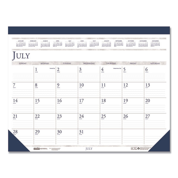 House of Doolittle™ Recycled Academic Desk Pad Calendar, 18.5 x 13, White/Blue Sheets, Blue Binding/Corners, 14-Month: July 2025 to Aug 2026 (HOD1556) Each