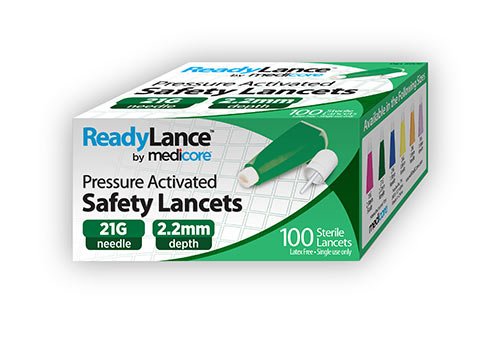 ReadyLance™ Safety Lancet 21 Gauge Retractable Pressure Activated Finger (926837_BX) 100/BX