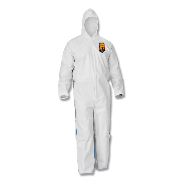 KleenGuard™ A35 Liquid and Particle Protection Coveralls, Zipper Front, Hooded, Elastic Wrists and Ankles, Large, White, 25/Carton (KCC38938)