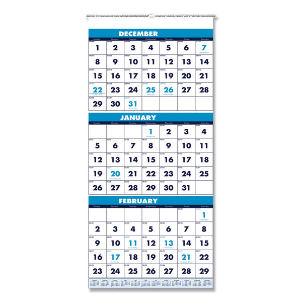 House of Doolittle™ Recycled Three-Month Format Wall Calendar, Vertical Orientation, 12.25 x 26, White Sheets, 14-Month: Dec 2025 to Jan 2027 (HOD3640) Each